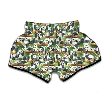 Watercolor Panda Bear Pattern Print Muay Thai Boxing Shorts