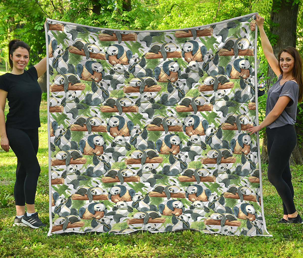 Watercolor Panda Bear Pattern Print Quilt