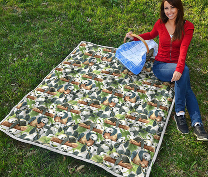 Watercolor Panda Bear Pattern Print Quilt