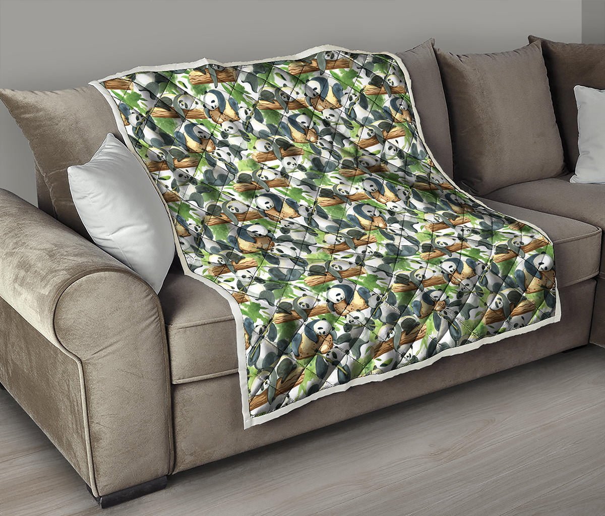 Watercolor Panda Bear Pattern Print Quilt