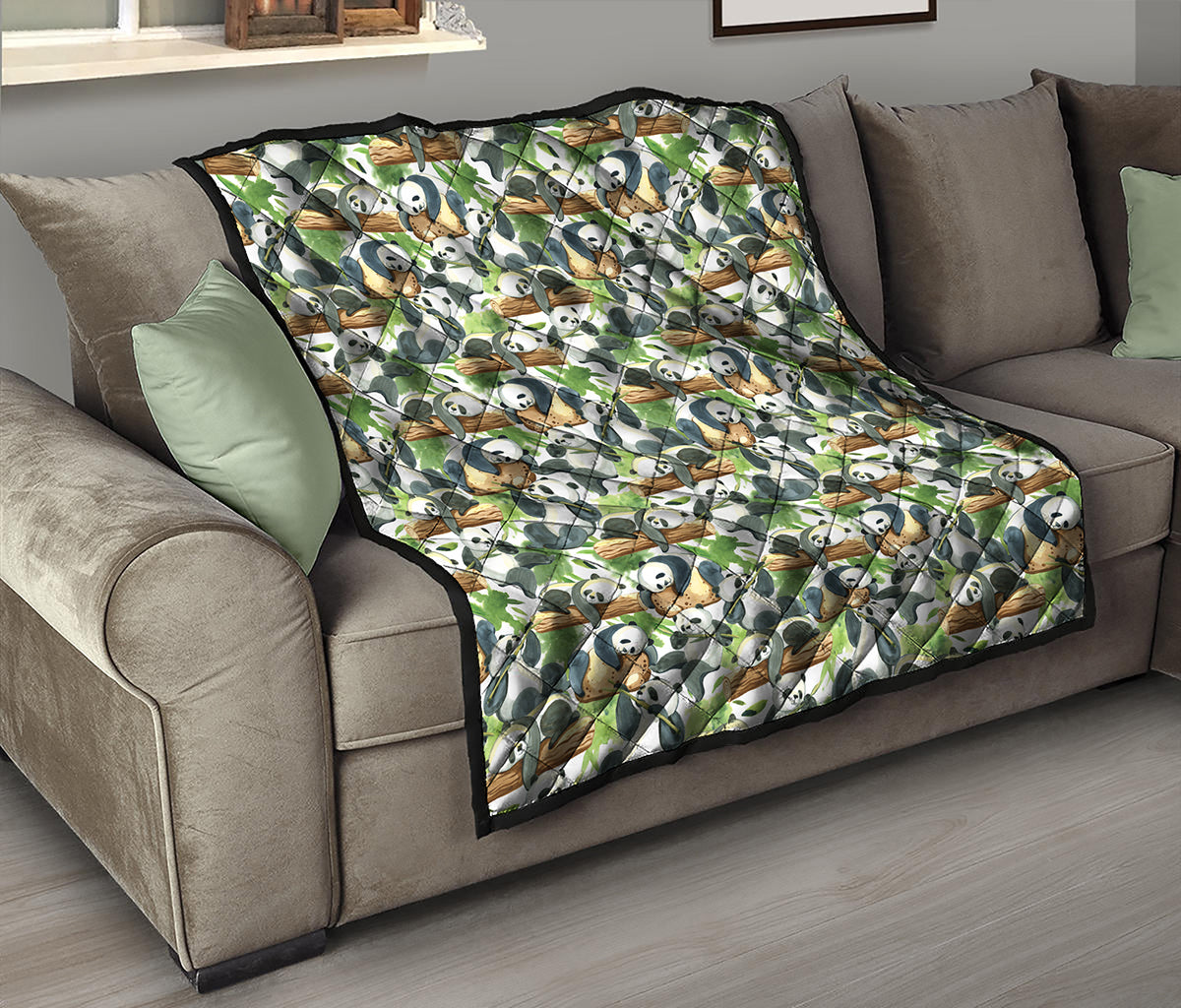 Watercolor Panda Bear Pattern Print Quilt