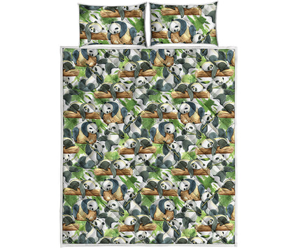 Watercolor Panda Bear Pattern Print Quilt Bed Set