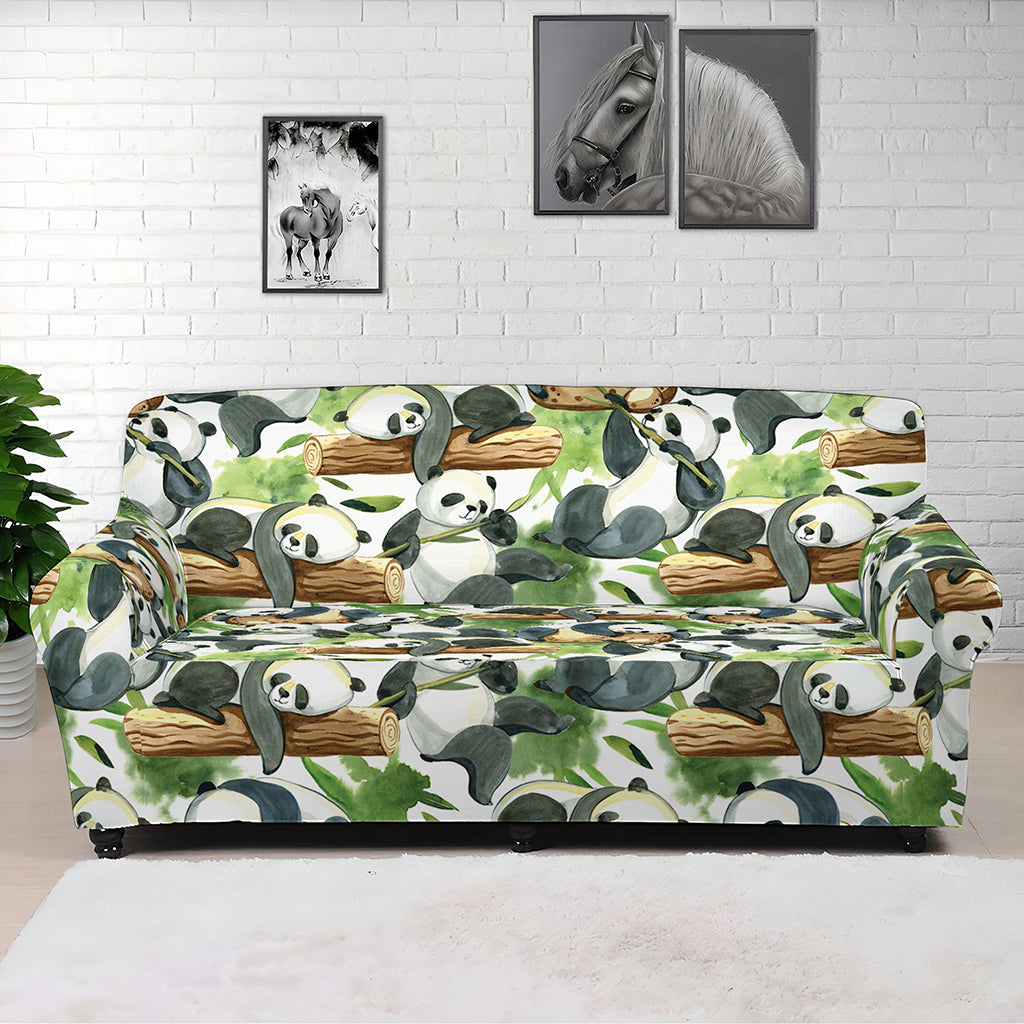 Watercolor Panda Bear Pattern Print Sofa Cover