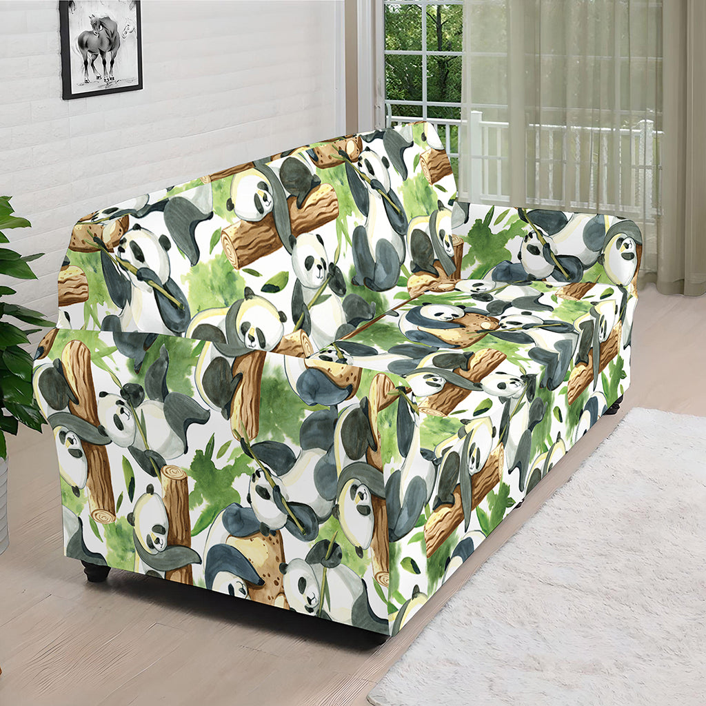 Watercolor Panda Bear Pattern Print Sofa Cover