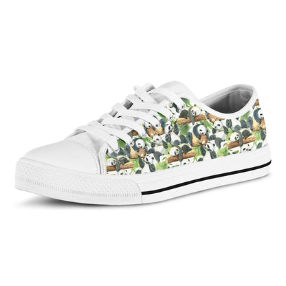 Watercolor Panda Bear Pattern Print White Low Top Shoes