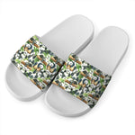 Watercolor Panda Bear Pattern Print White Slide Sandals
