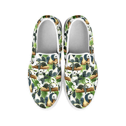 Watercolor Panda Bear Pattern Print White Slip On Shoes