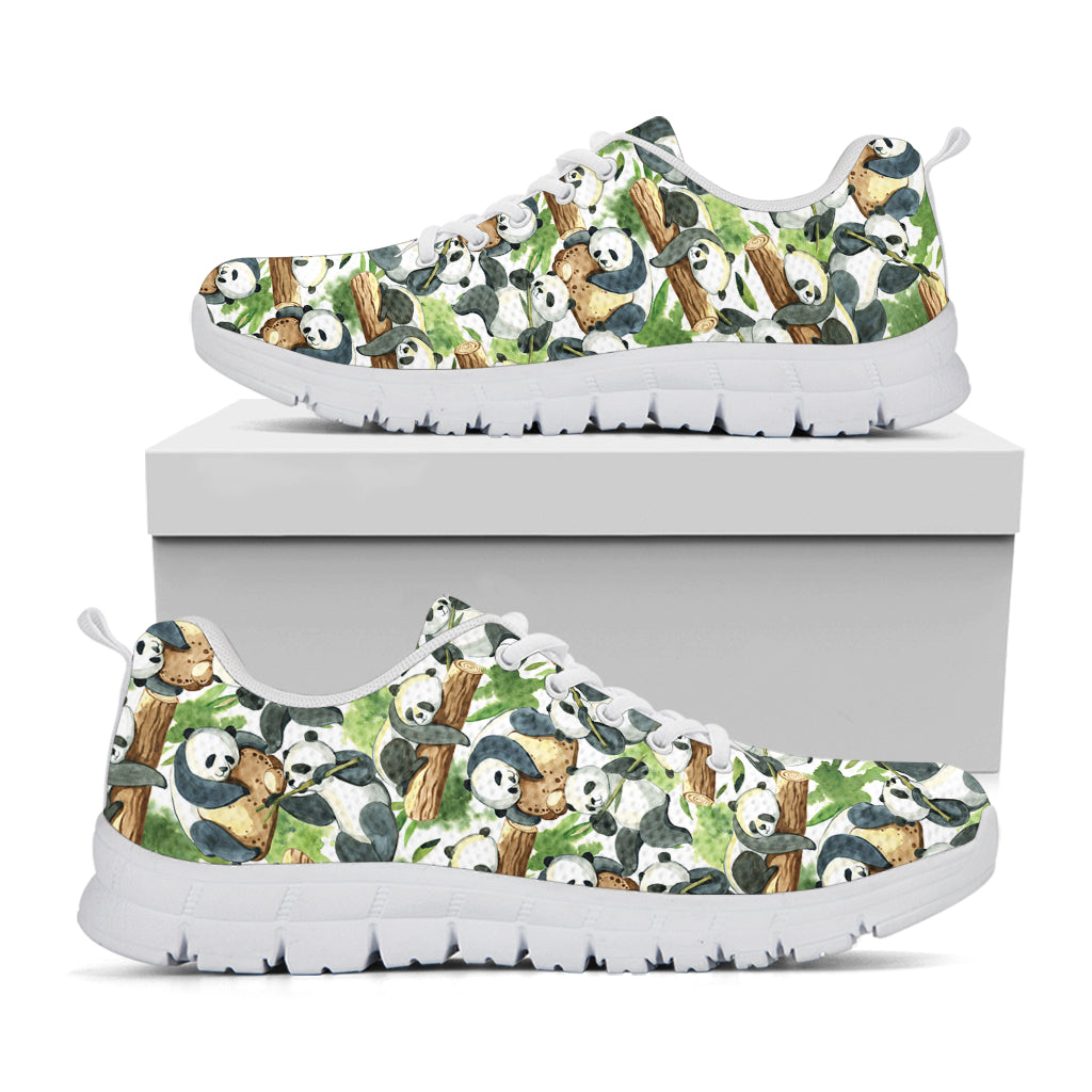 Watercolor Panda Bear Pattern Print White Sneakers