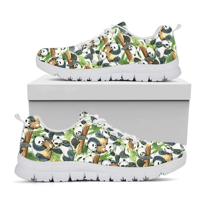 Watercolor Panda Bear Pattern Print White Sneakers