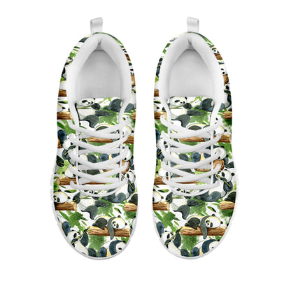 Watercolor Panda Bear Pattern Print White Sneakers