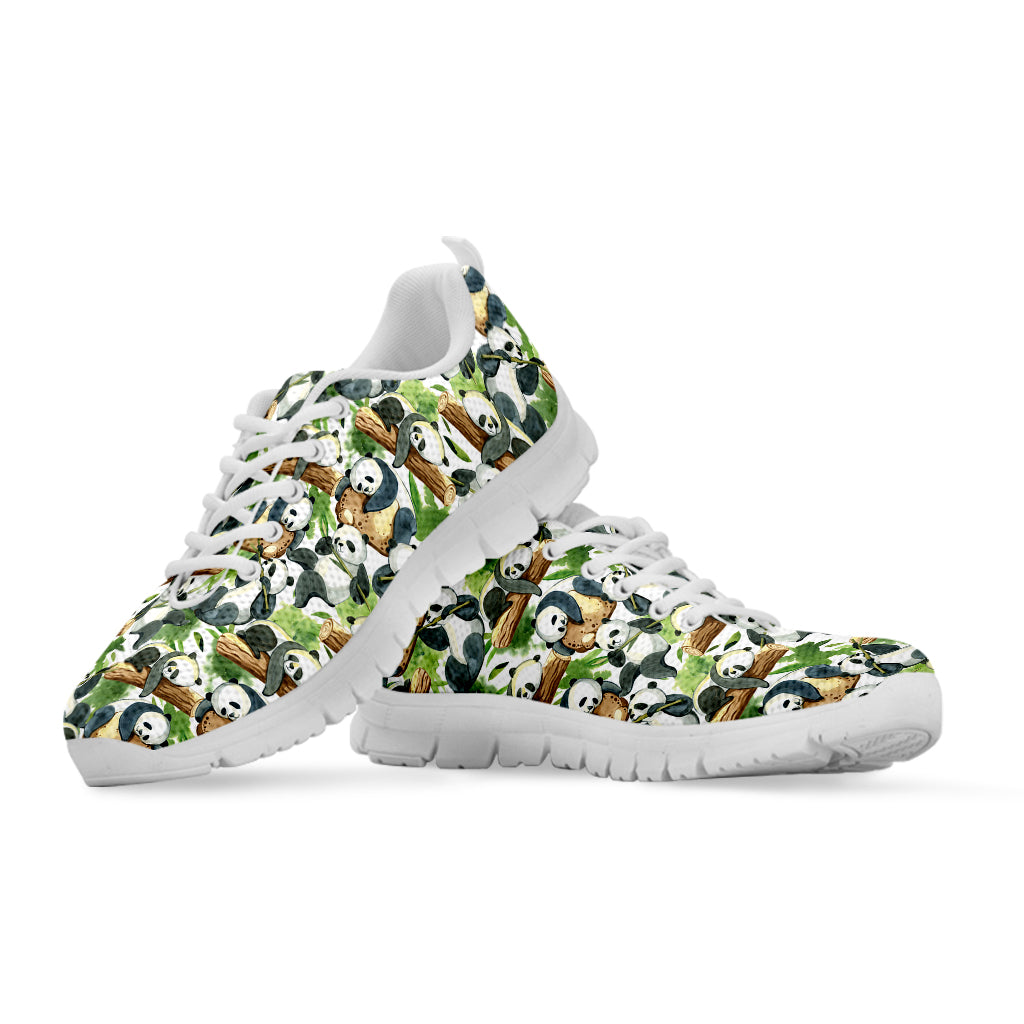 Watercolor Panda Bear Pattern Print White Sneakers