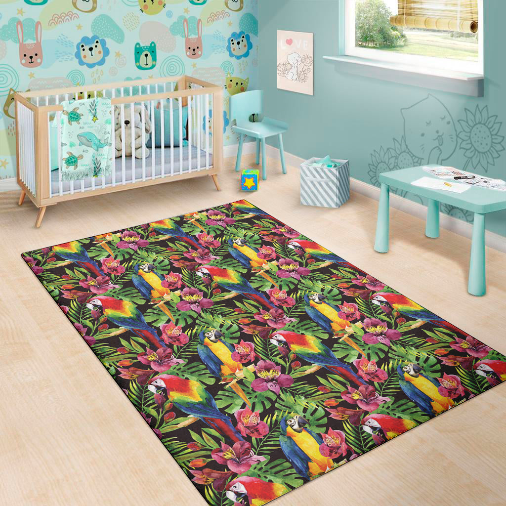Watercolor Parrot Pattern Print Area Rug
