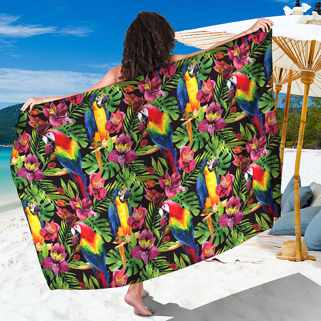 Watercolor Parrot Pattern Print Beach Sarong Wrap