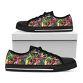 Watercolor Parrot Pattern Print Black Low Top Sneakers