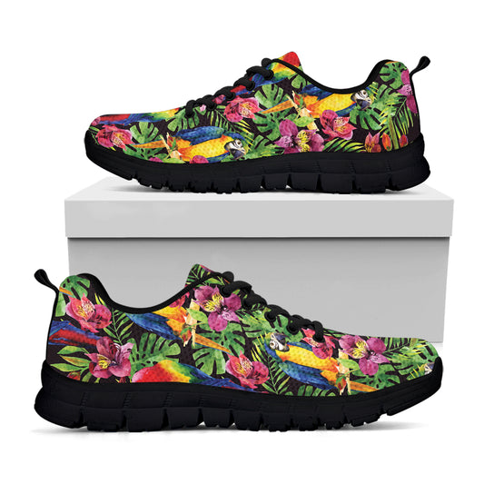 Watercolor Parrot Pattern Print Black Sneakers