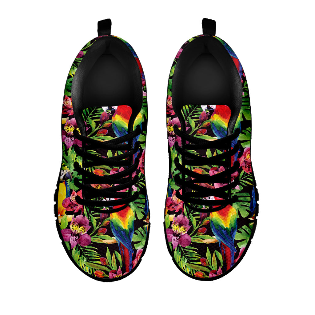 Watercolor Parrot Pattern Print Black Sneakers