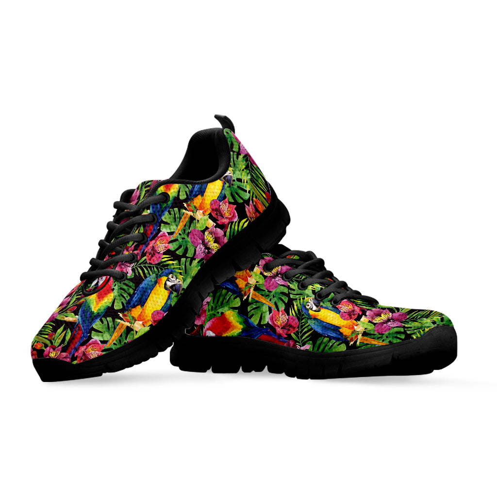 Watercolor Parrot Pattern Print Black Sneakers