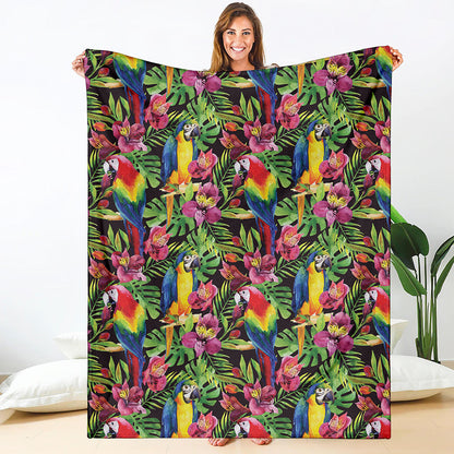 Watercolor Parrot Pattern Print Blanket