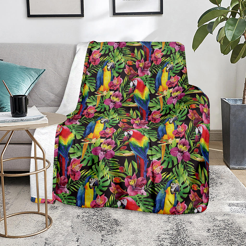 Watercolor Parrot Pattern Print Blanket