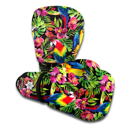 Watercolor Parrot Pattern Print Boxing Gloves