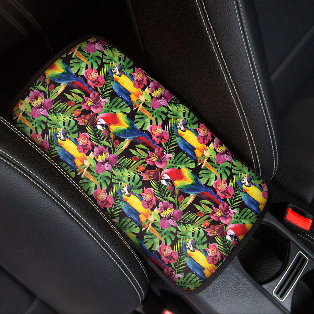Watercolor Parrot Pattern Print Car Center Console Cover