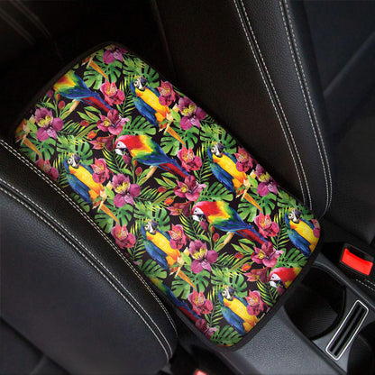 Watercolor Parrot Pattern Print Car Center Console Cover