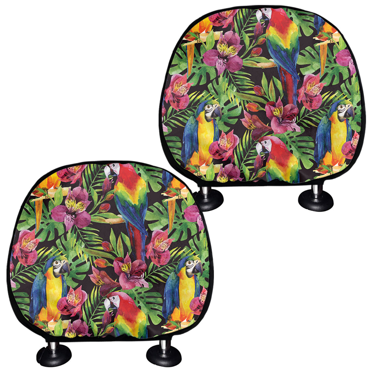 Watercolor Parrot Pattern Print Car Headrest Covers
