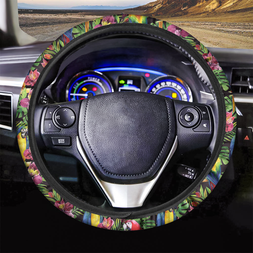 Watercolor Parrot Pattern Print Car Steering Wheel Cover