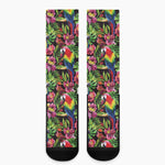 Watercolor Parrot Pattern Print Crew Socks