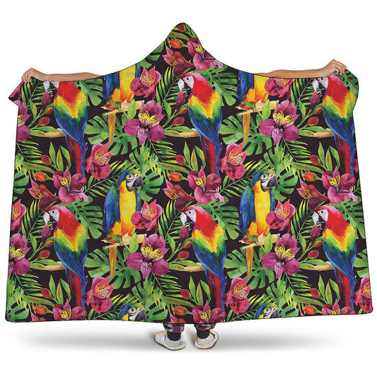 Watercolor Parrot Pattern Print Hooded Blanket