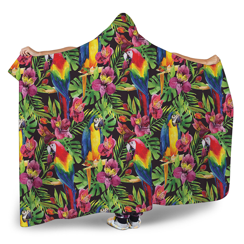 Watercolor Parrot Pattern Print Hooded Blanket
