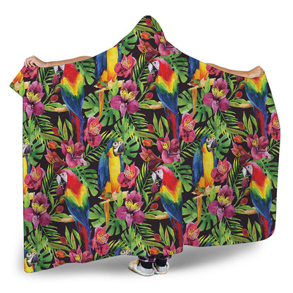 Watercolor Parrot Pattern Print Hooded Blanket