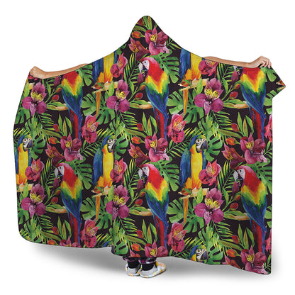 Watercolor Parrot Pattern Print Hooded Blanket