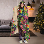 Watercolor Parrot Pattern Print Hooded Blanket