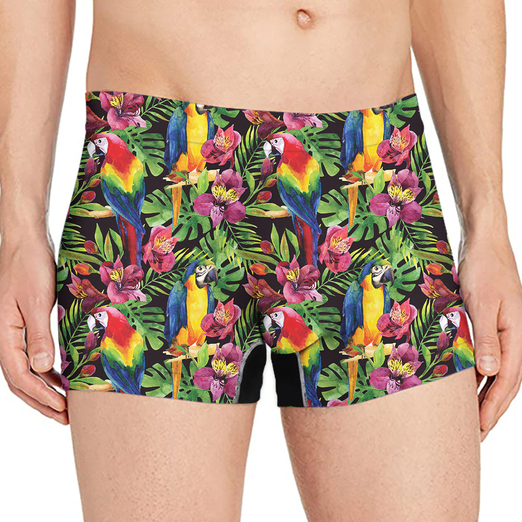 Watercolor Parrot Pattern Print Men's Boxer Briefs