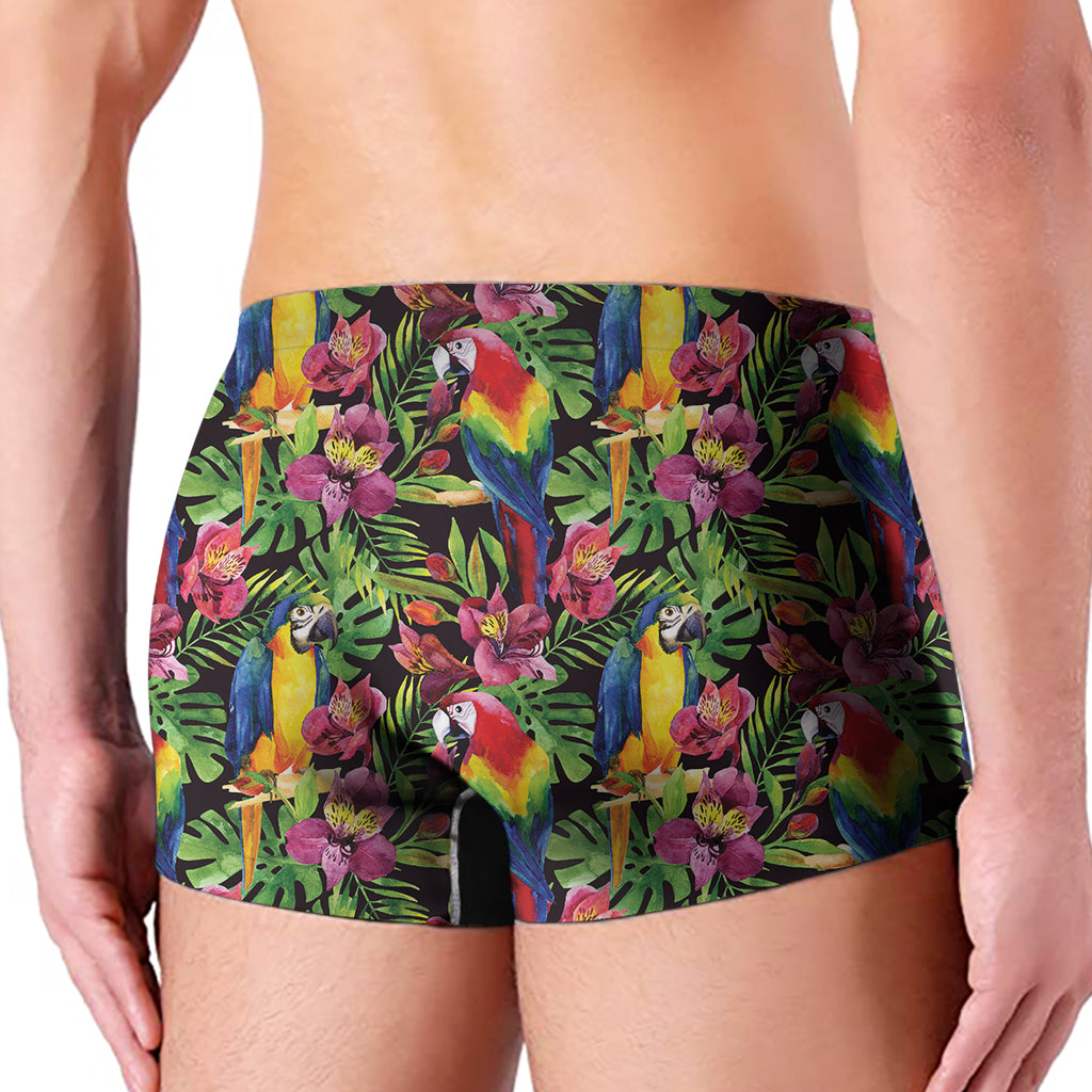 Watercolor Parrot Pattern Print Men's Boxer Briefs