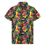 Watercolor Parrot Pattern Print Men's Short Sleeve Shirt