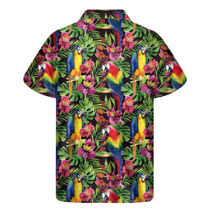Watercolor Parrot Pattern Print Men's Short Sleeve Shirt