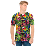Watercolor Parrot Pattern Print Men's T-Shirt