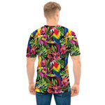 Watercolor Parrot Pattern Print Men's T-Shirt