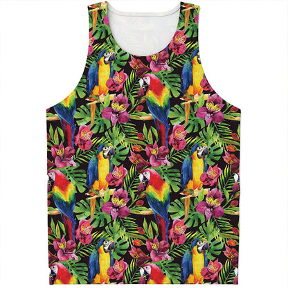Watercolor Parrot Pattern Print Men's Tank Top