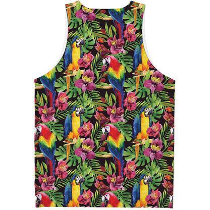 Watercolor Parrot Pattern Print Men's Tank Top