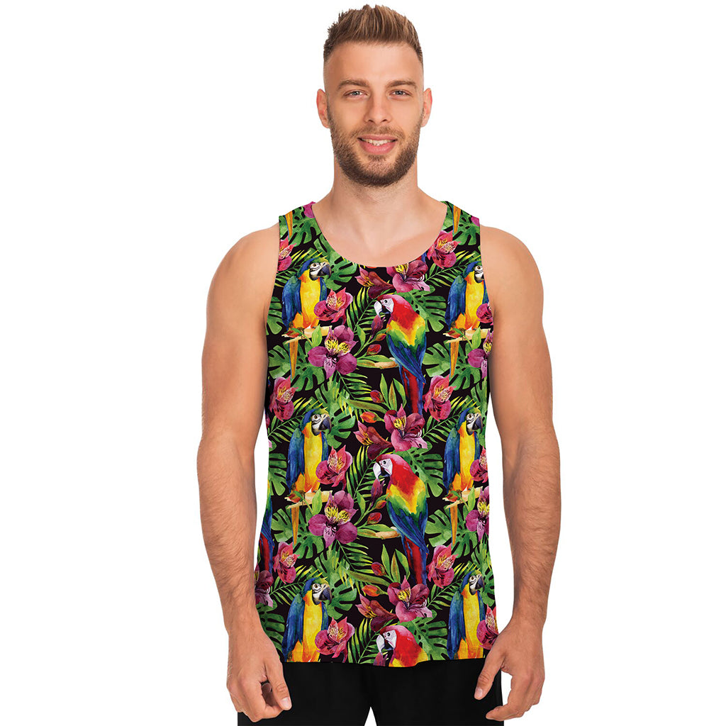 Watercolor Parrot Pattern Print Men's Tank Top