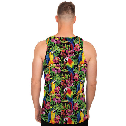 Watercolor Parrot Pattern Print Men's Tank Top