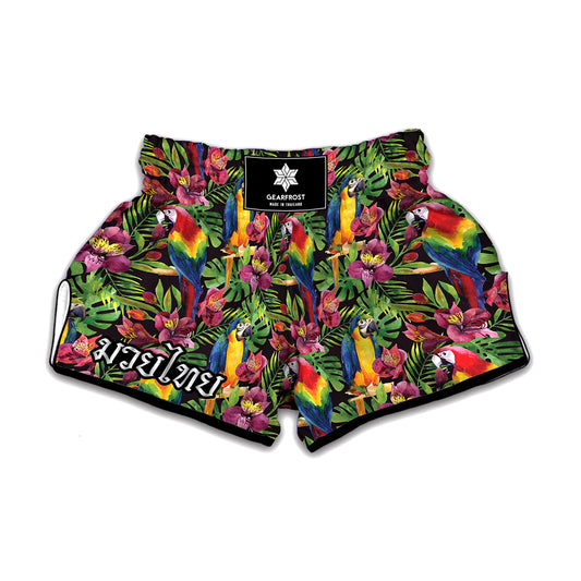 Watercolor Parrot Pattern Print Muay Thai Boxing Shorts