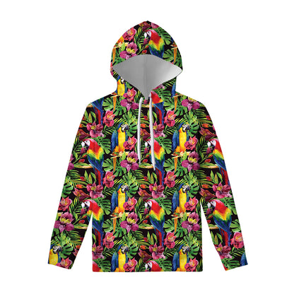 Watercolor Parrot Pattern Print Pullover Hoodie
