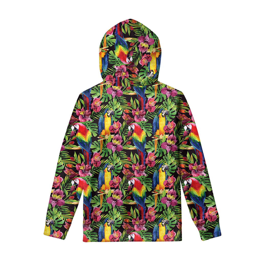 Watercolor Parrot Pattern Print Pullover Hoodie