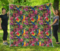 Watercolor Parrot Pattern Print Quilt