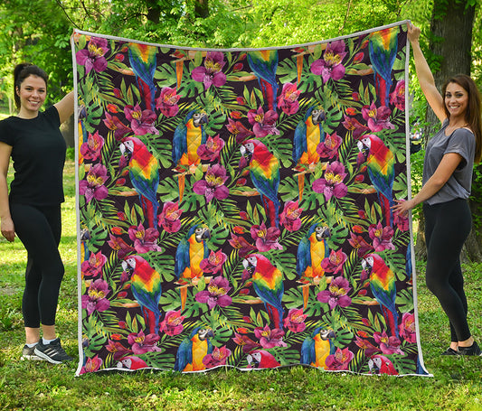 Watercolor Parrot Pattern Print Quilt