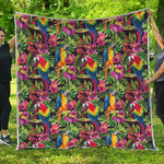 Watercolor Parrot Pattern Print Quilt